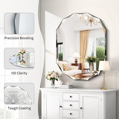 GLASHOM Frameless Bathroom Mirror, 30x40 inch Frameless Wall Mirrors Beveled - Image 3