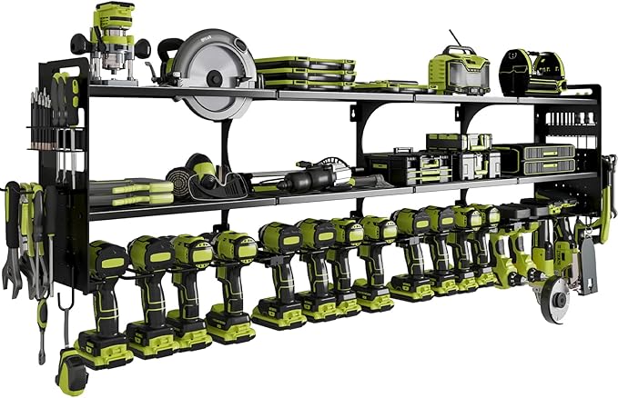 64" Power Tool Organizer Wall Mount, 16 Slots, 3-Tier Drill & Cordless Tool by Seeahead
