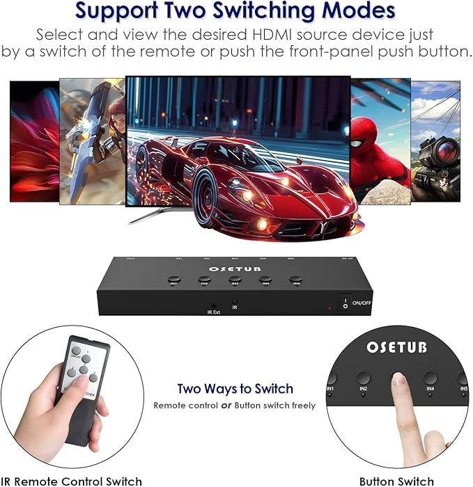 4K@60Hz 5 in 1 Out HDMI Switch, 5 Port HDMI Switcher Selector Support HDR10 & - Image 4