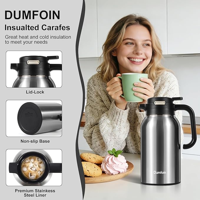 68 Oz Thermal Coffee Carafe, Stainless Steel Insulated Vacuum Coffee Carafes - Image 6