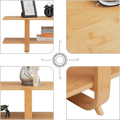 HollyHOME Bamboo TV Stand with Storage - Image 5