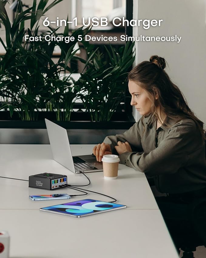 USB Charging Station, ASOMETECH 260W 5Ports Fast Charging Hub, 140W PD3.1 USB C - Image 7