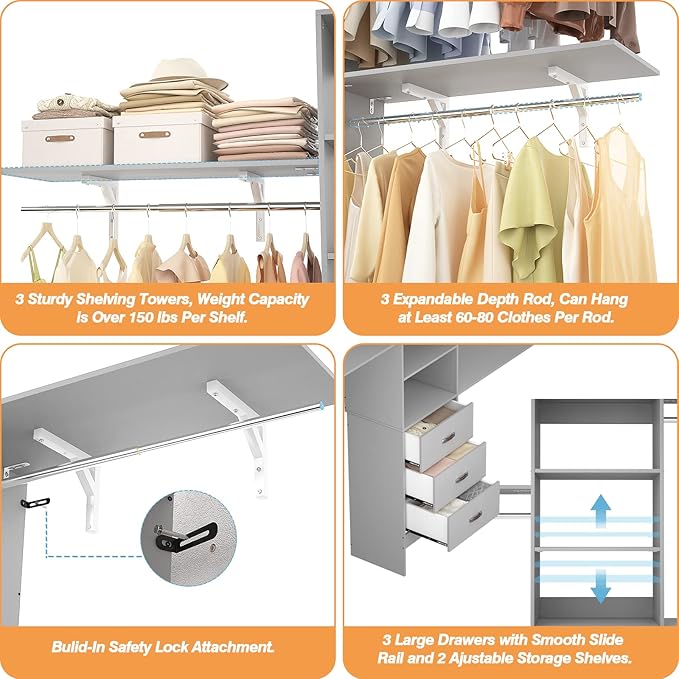 Armocity 96 Inches Closet System, 8FT Walk In Closet Organizer - Image 5