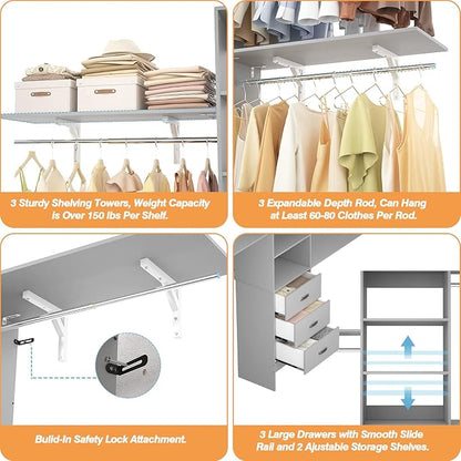 Armocity 96 Inches Closet System, 8FT Walk In Closet Organizer - Image 5
