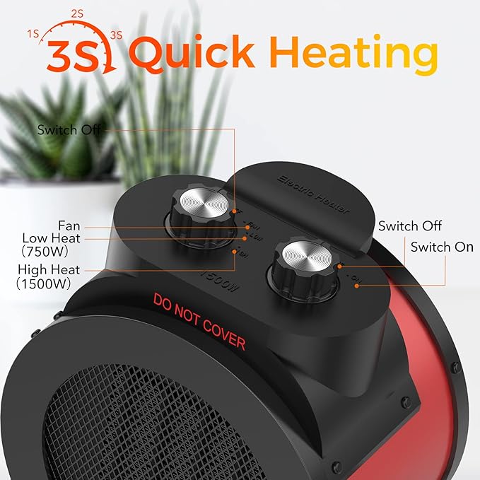 Space Heaters for Indoor Use, 1500W PTC Electric Heater - Image 2