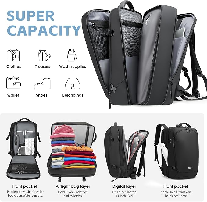 Vacuum Compression Backpack for Travel, 47L Expandable Backpack - Image 2