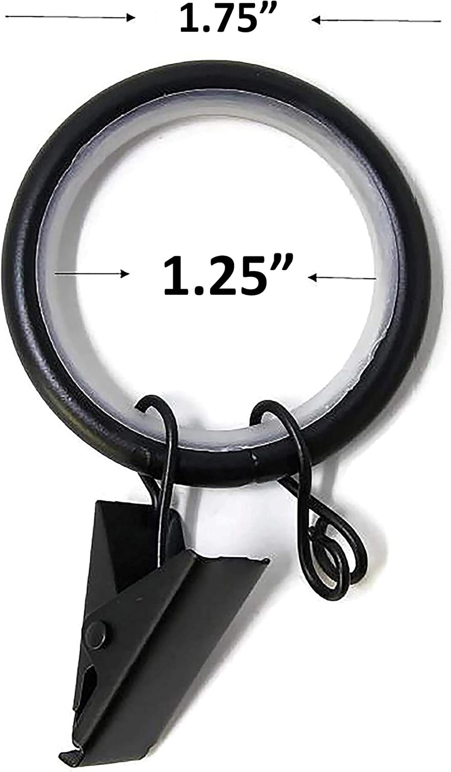 Urbanest 1.25" Quiet Smooth Drapery Curtain Rod Rings for 1" Rod with Clips, Eyelets and Nylon Inserts, 32 Pieces, Matte Black