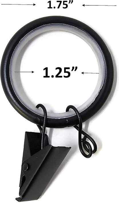 Urbanest 1.25" Quiet Smooth Drapery Curtain Rod Rings for 1" Rod with Clips, Eyelets and Nylon Inserts, 32 Pieces, Matte Black