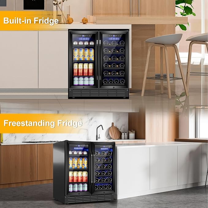 30 Inch Wine and Beverage Refrigerator Black- Dual Zone Beverage Fridge Under - Image 4