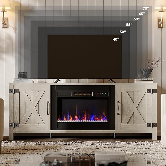 Bestier 63" Fireplace TV Stand for TVs Up to 70", Farmhouse Barn Door - Image 6