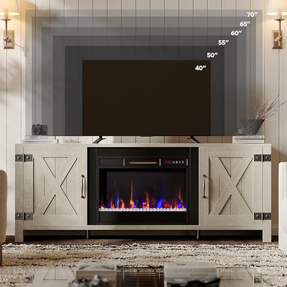 Bestier 63" Fireplace TV Stand for TVs Up to 70", Farmhouse Barn Door - Image 6