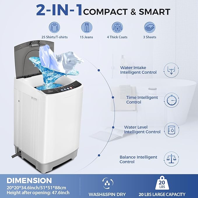 20Lbs Portable Washing Machine Nictemaw Portable Washer, 2.8 Cu.ft Washer and - Image 2
