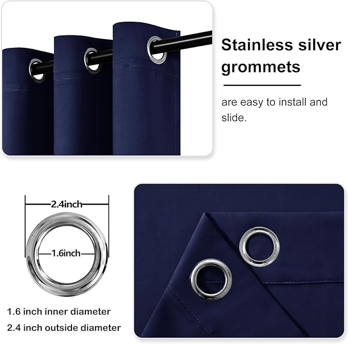 DWCN Navy Blue Blackout Curtains 72 Inch Length, Room Darkening Thermal - Image 4