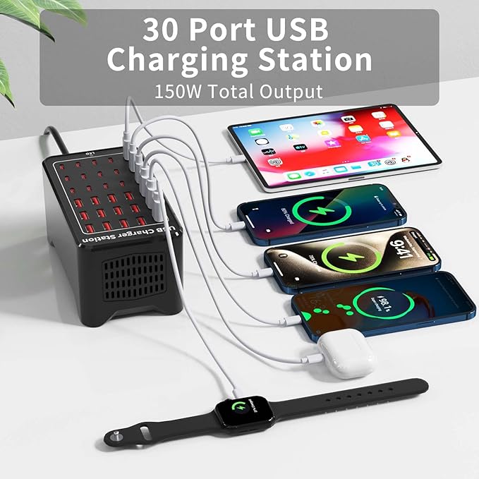 150W USB Charging Station, 30-Port USB C Charger Block, Smartphones - Image 2