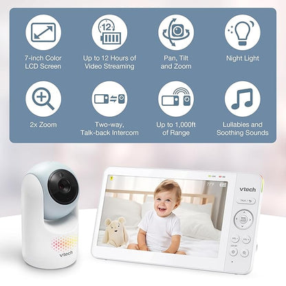 VTech 7" Baby Monitor with IPS Screen, Pan Tilt Zoom Camera, No WiFi Video Baby - Image 2