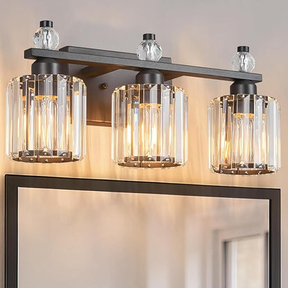 FDPBY Bathroom Vanity Lights 3-Light Sand Black Modern Crystal Vanity Light by FDPBY