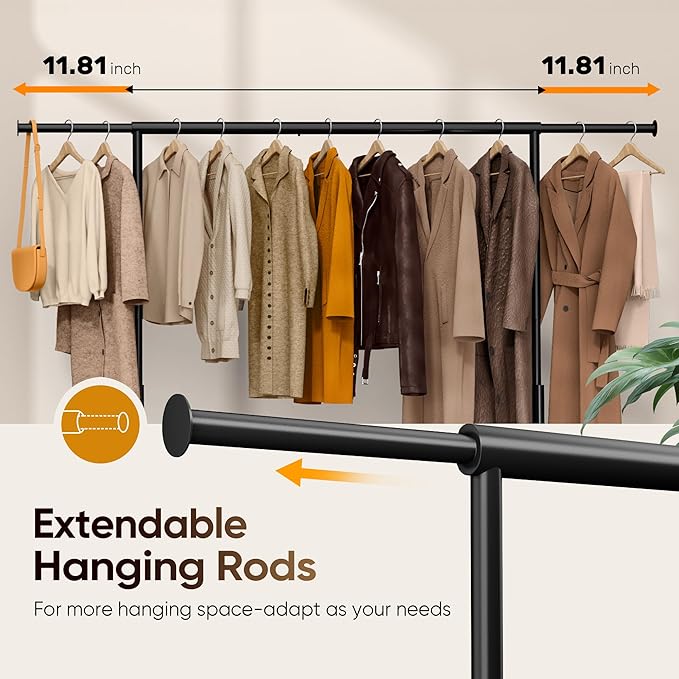 HOKEEPER Clothes Rack with Wood Shelves Height Adjustable Clothing Rack with - Image 6