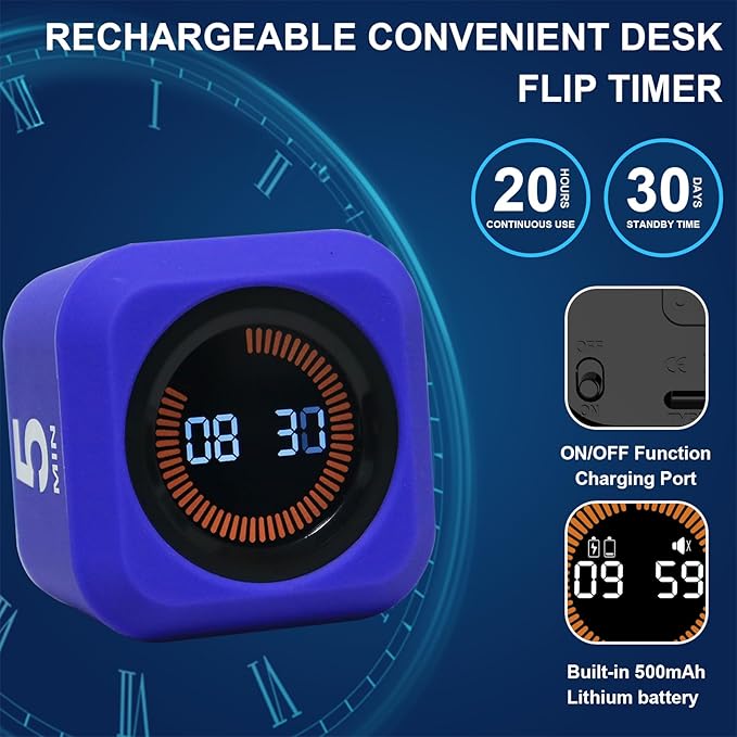 FCXJTU Rotating Cube Pomodoro Visual Timer 5, 10 50 Minutes Preset, - Image 6
