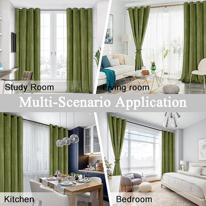 JIUZHEN Moss Green Velvet Curtains 90 inches Blackout Curtains - Image 7