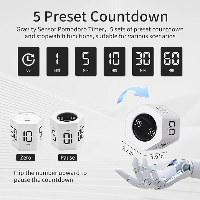 LUCKY TIME Productivity Timer Flip Gravity Sensor Pomodoro Cube Timer Countdown - Image 3