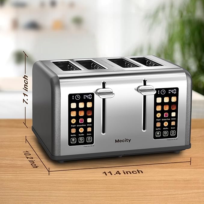 Mecity 4 Slice Toaster with Touch Screen Control, 4 Wide Slots, Stainless Steel - Image 8