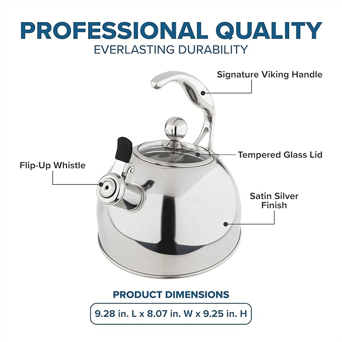 Viking 3-Ply Stainless Steel Tea Kettle, 2.6 Quart Stovetop Hot Water Pot - Image 4