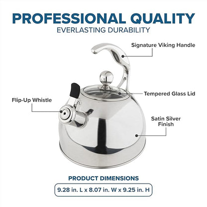 Viking 3-Ply Stainless Steel Tea Kettle, 2.6 Quart Stovetop Hot Water Pot - Image 4