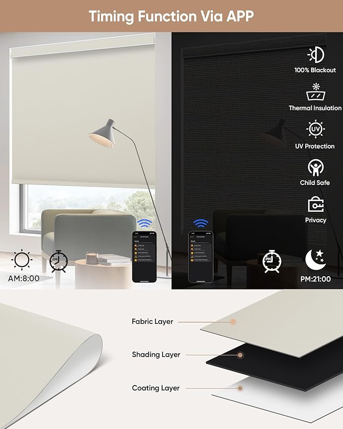 Kincmo Motorized Blinds with Remote, 100% Blackout Motorized Roller Shades Work - Image 4