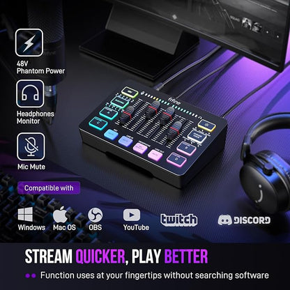 FIFINE Gaming Audio Mixer, Streaming RGB PC Mixer - Image 7