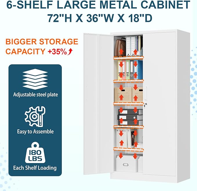 MIIIKO 72" White Metal 5-Shelf Cabinet - Image 4