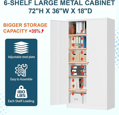 MIIIKO 72" White Metal 5-Shelf Cabinet - Image 4