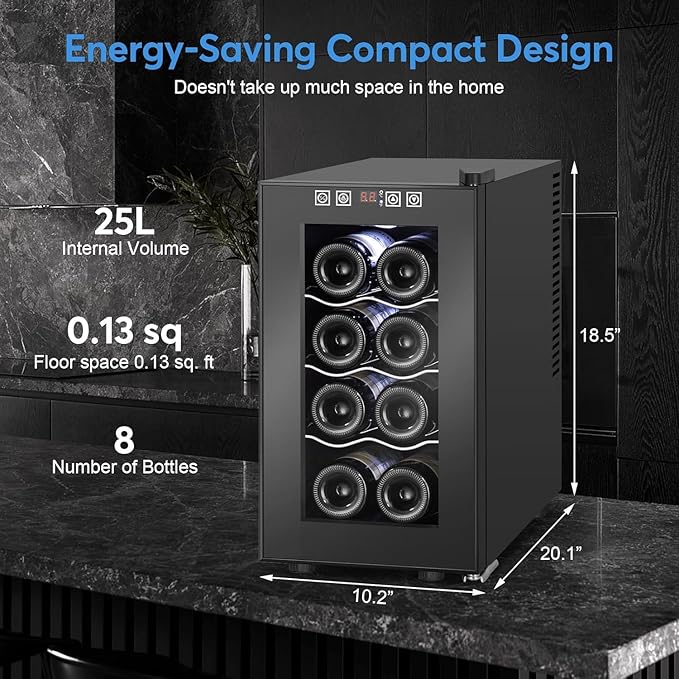 8 Bottles Wine Cooler Refrigerator, Small Wine Fridge, Mini Wine Fridge - Image 2