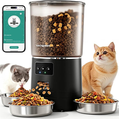 Automatic Cat Feeder for 3 Cats, 6L/25 Cup Cat Food Dispenser by Vacqueen