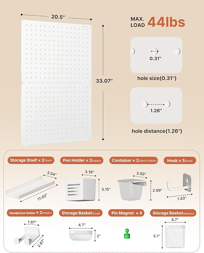 PEGZONE Pegboard Wall Organizer Combination Kit, Overall 33.1"x20.5" Metal - Image 6
