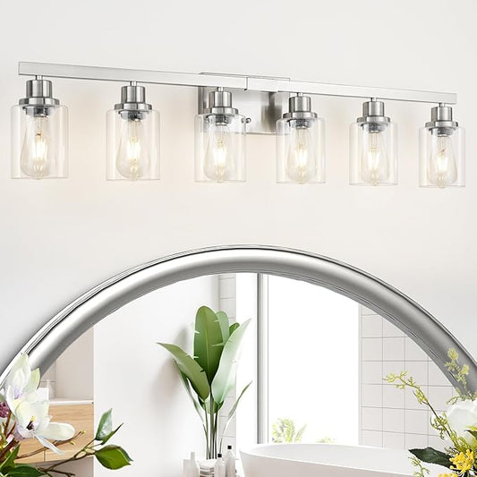 DIKAIDA Bathroom Vanity Light, 6-Light Nickel Modern Matte Wall Sconce Lighting by DIKAIDALights