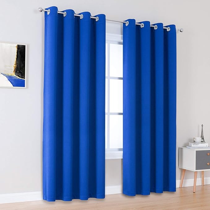 DUALIFE Royal Blue Blackout Curtain Drapes 96 inch Length Solid Energy - Image 2
