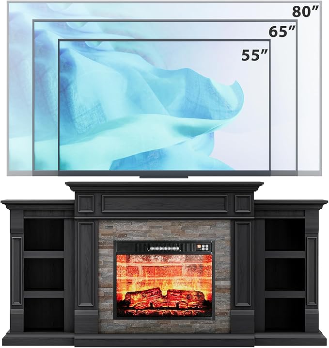 LGHM 72" Fireplace TV Stand for TVs Up to 80 Inch, Electric Fireplace - Image 7