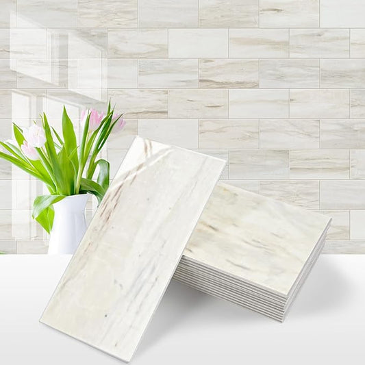 Vamos Tile 4-Piece Glossy Wooden Marble Grain Peel and Stick Backsplash Tile by VamosTile