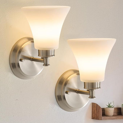 LOUSACE 2 Pack 1-Light Brushed Nickel Bathroom Lighting Fixtures Vintage by LOUSACE