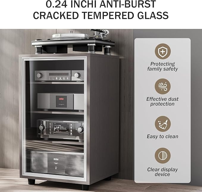 Media Storage Cabinet with Tempered Glass Door, 3 Adjustable Shelves Stereo - Image 5
