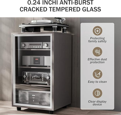 Media Storage Cabinet with Tempered Glass Door, 3 Adjustable Shelves Stereo - Image 5