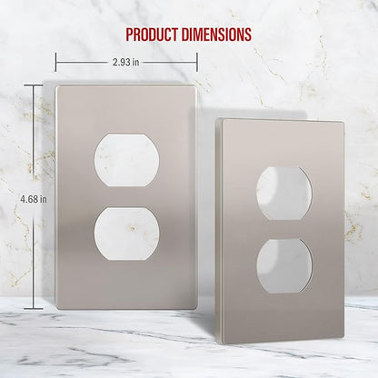 ENERLITES, Nickel Elite Series Duplex Outlet Receptacle Cover, Screwless Wall - Image 2