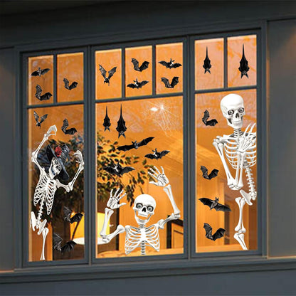 Large Halloween Window Clings, Skeleton Window Stickers Double-Sided Home Bats Sticker Decals Extra Large Halloween Decorations Indoor Outdoor Room Glass Party Decor