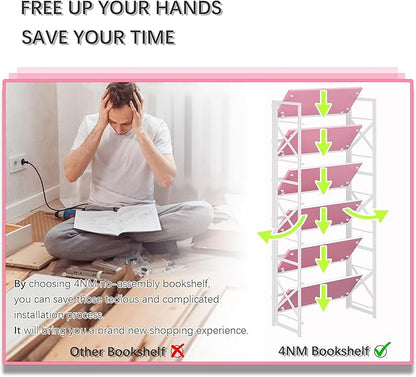 4NM 6 Tiers No Assembly Book Shelves, 61.8" H Folding Bookshelf Bookcase Open - Image 7