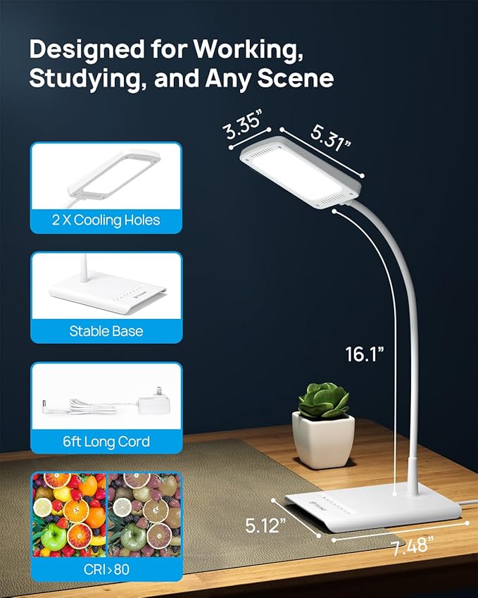 TROND Desk Lamp, Bright Dimmable Eye-Caring Table Lamp, 3 Color Modes 7 - Image 6