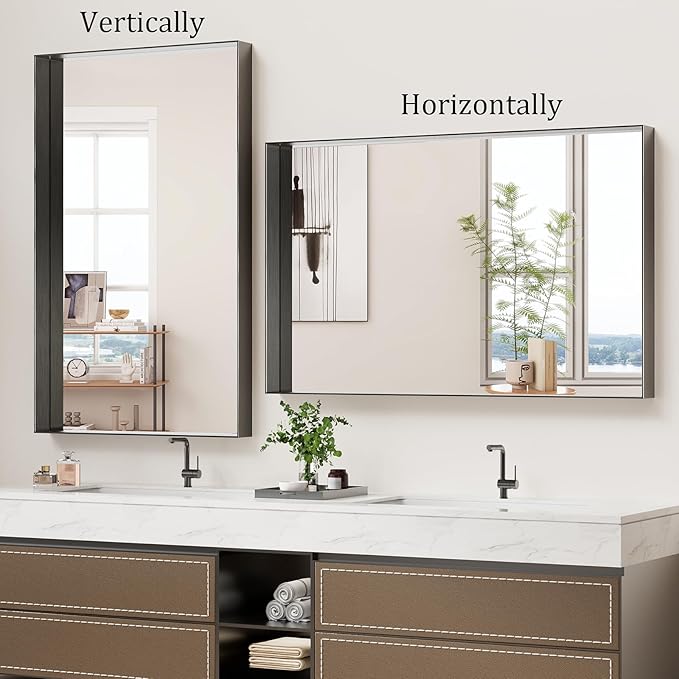 Koonmi 30x48 Inch Black Metal Framed Bathroom Mirror - Image 4