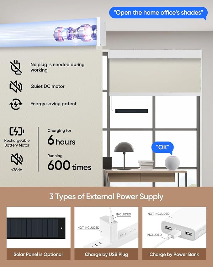 Kincmo Motorized Blinds with Remote, 100% Blackout Motorized Roller Shades Work - Image 5