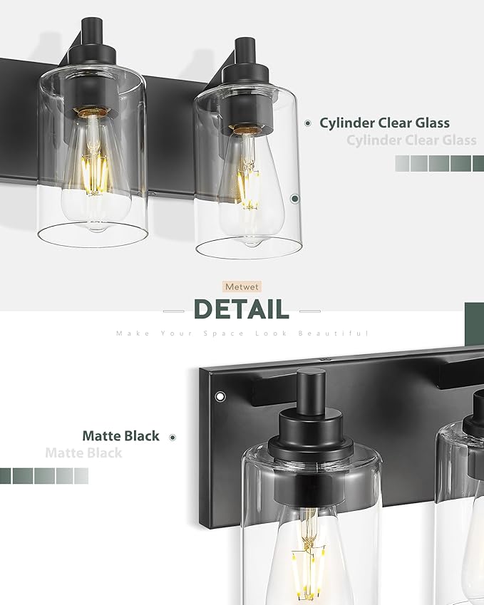 METWET 3-Light Bathroom Light Fixtures, Modern Vanity Lighting Fixtures Over - Image 4