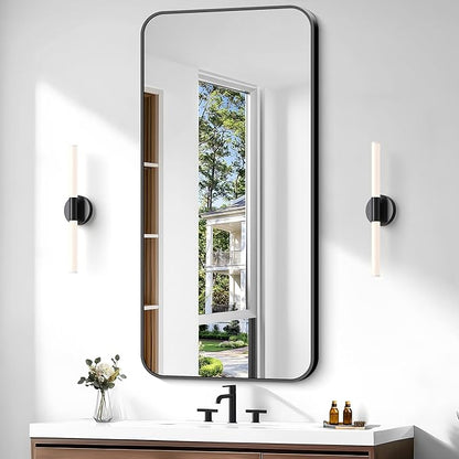 Bathroom Mirror, 48 x 24 inch Black Rectangle Wall Mirror, Metal Framed by WelcometoCIVENO
