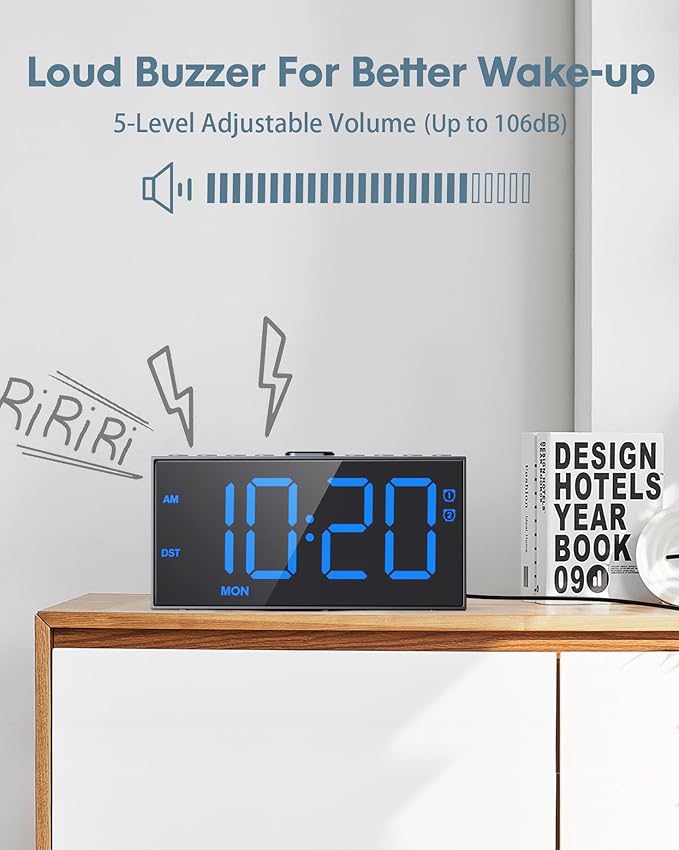 Digital Alarm Clock for Bedroom Heavy Sleepers, 7.5''Large Display, 2 Alarms - Image 4